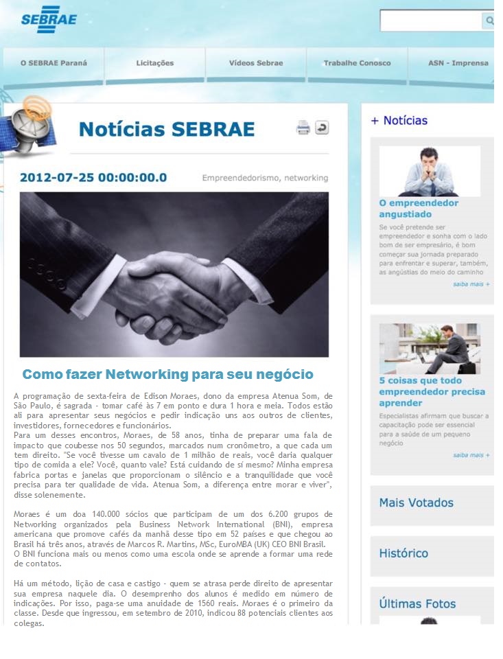 BNI Brasil é referência em Networking Empresarial - Via Sebrae 